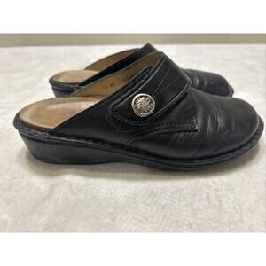 Finn Comfort Shoes Womens Size 40 D US 9 Mules Black Nappa Black Leather Germany